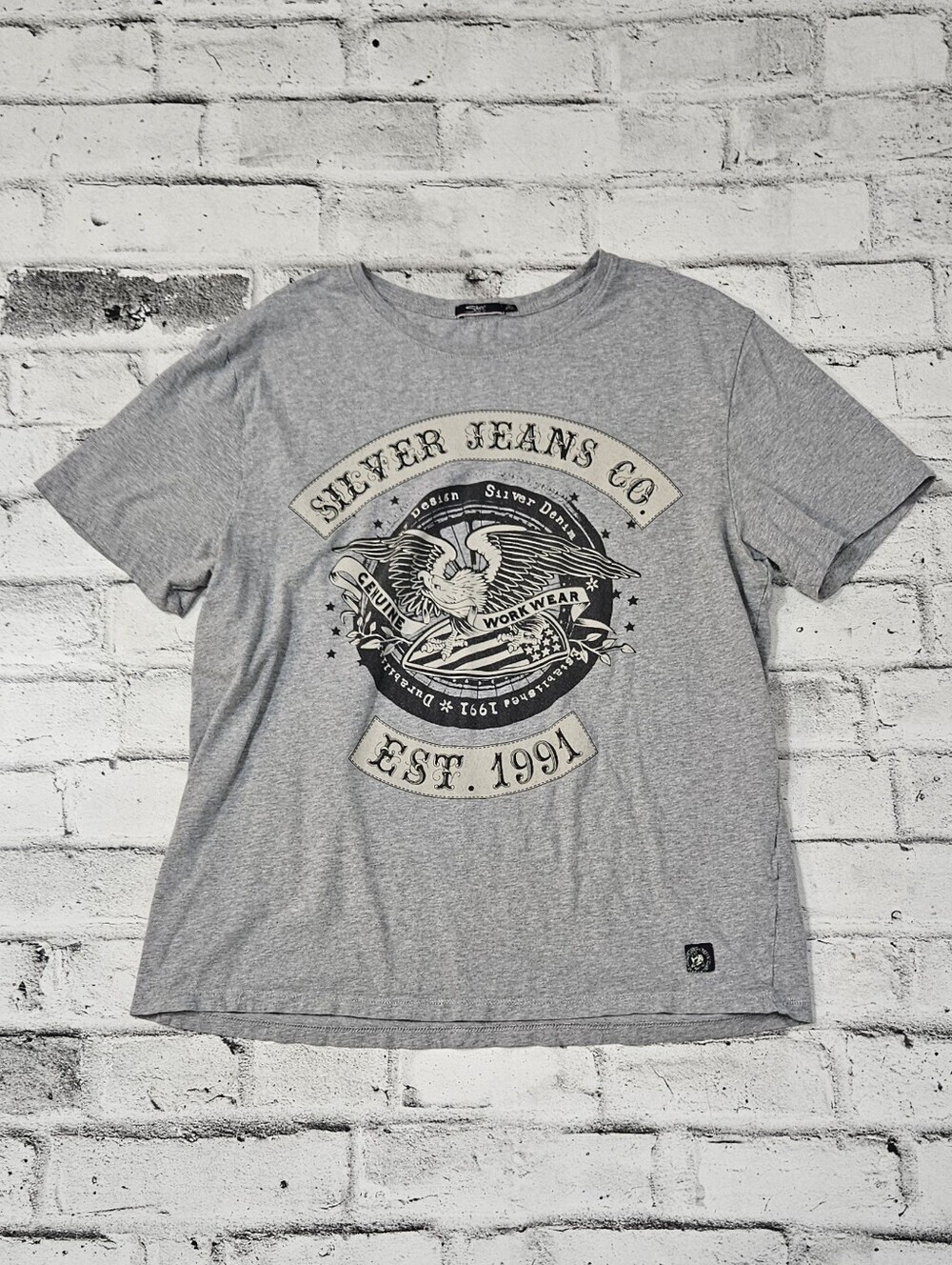 Silver Jeans Co Mens XL Eagle Graphic T Shirt Gray Heritage Workwear Tee